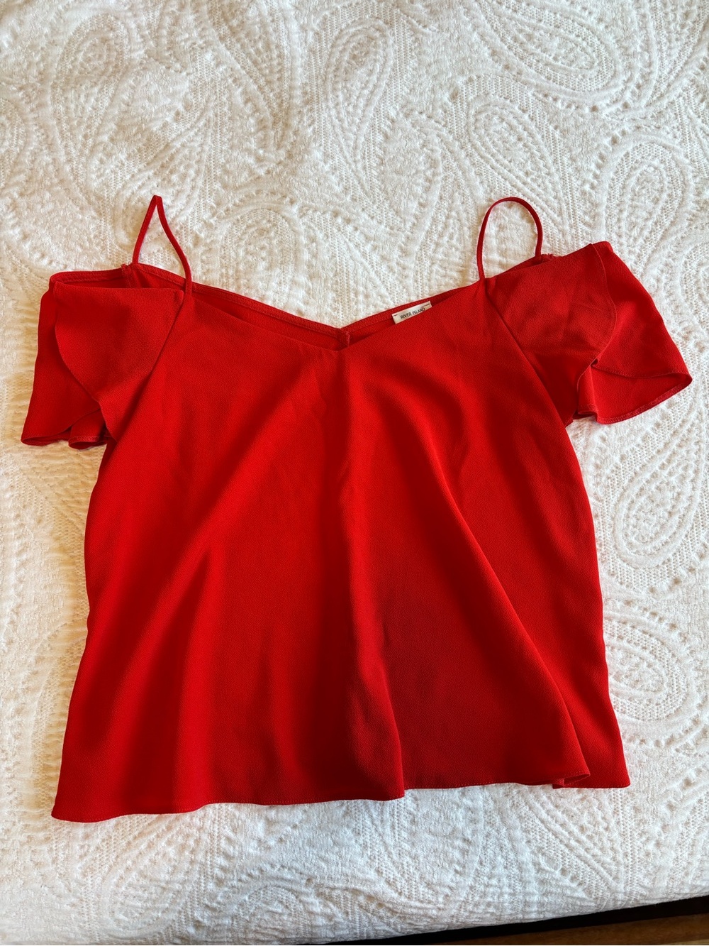 River Island Red Orange Off Shoulder Top Size 12